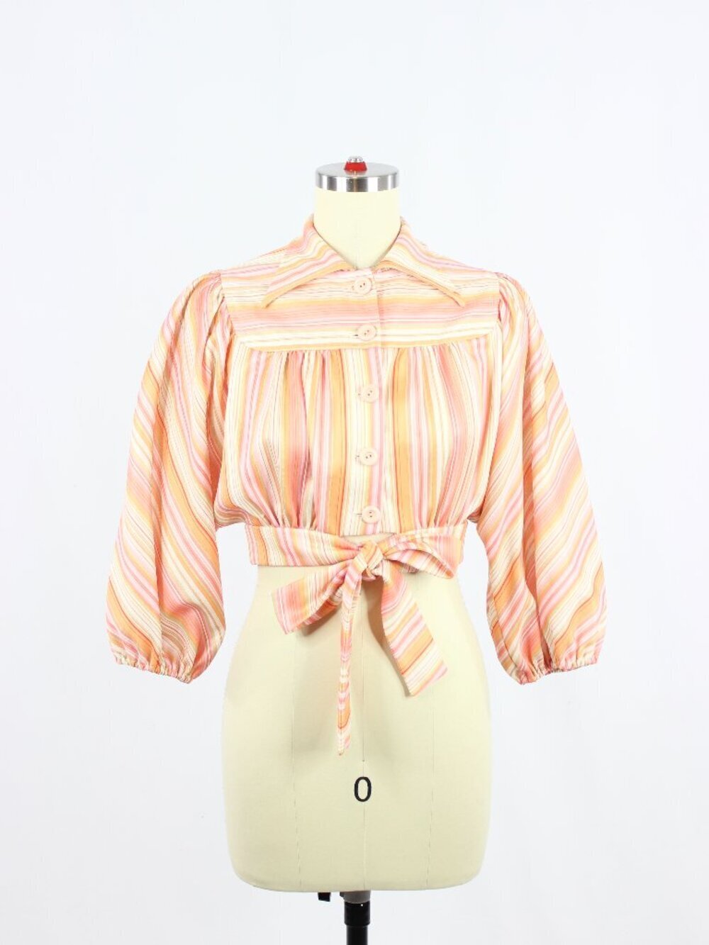 Vintage 60's MANDY DESIGNS Pink Orange Striped Cropped Tie Blouse Top, Size XS
